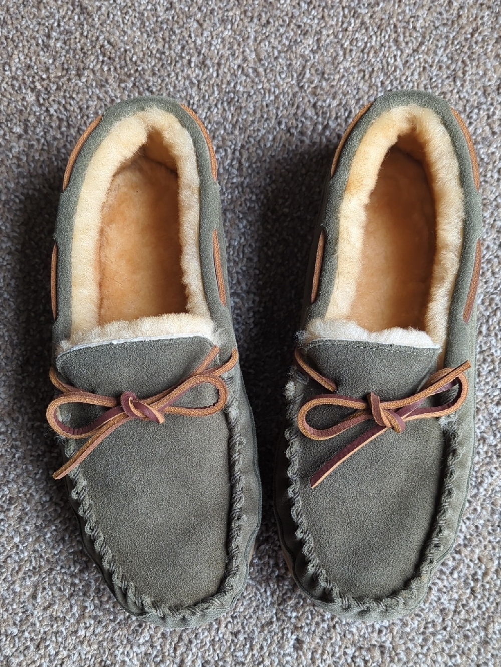 L L Bean Olive Green Wicked Good Mocassins NWOB
